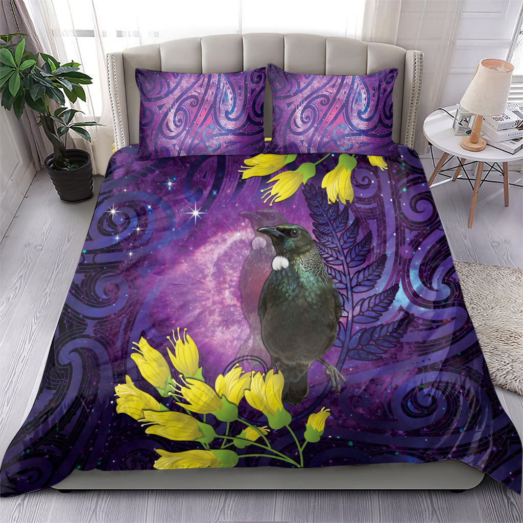 New Zealand Tui Bird Matariki Bedding Set Kowhai Flower Silver Fern Galaxy Maori Pattern LT22 - Polynesian Pride