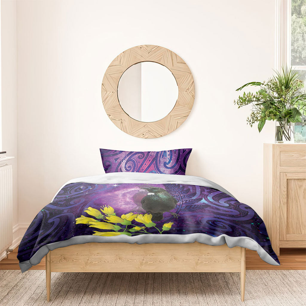 New Zealand Tui Bird Matariki Bedding Set Kowhai Flower Silver Fern Galaxy Maori Pattern LT22 - Polynesian Pride