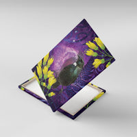 New Zealand Tui Bird Matariki Canvas Wall Art Kowhai Flower Silver Fern Galaxy Maori Pattern LT22 With Frame Purple - Polynesian Pride