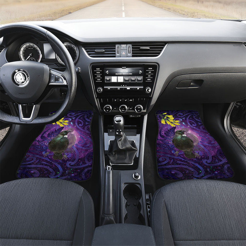 New Zealand Tui Bird Matariki Car Mats Kowhai Flower Silver Fern Galaxy Maori Pattern LT22 Set 2pcs - Front Purple - Polynesian Pride