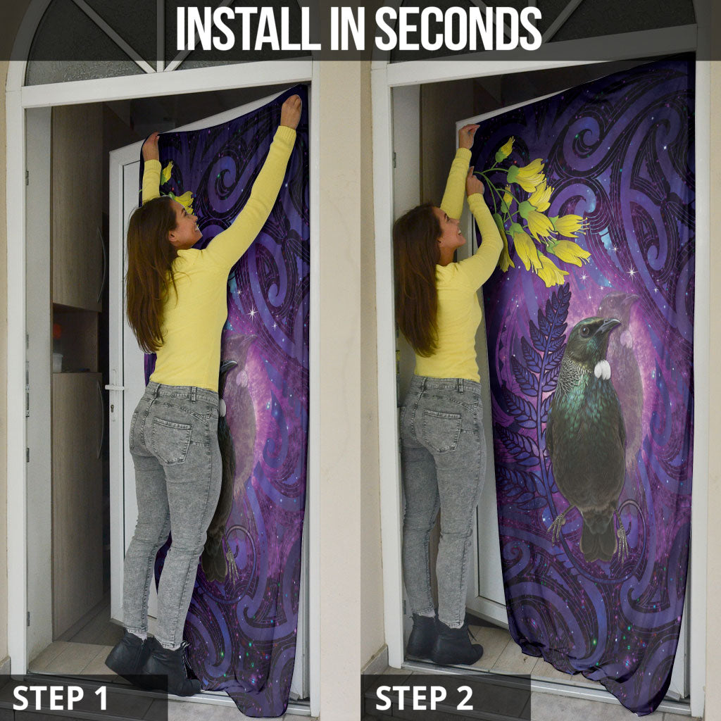 New Zealand Tui Bird Matariki Door Cover Kowhai Flower Silver Fern Galaxy Maori Pattern LT22 - Polynesian Pride