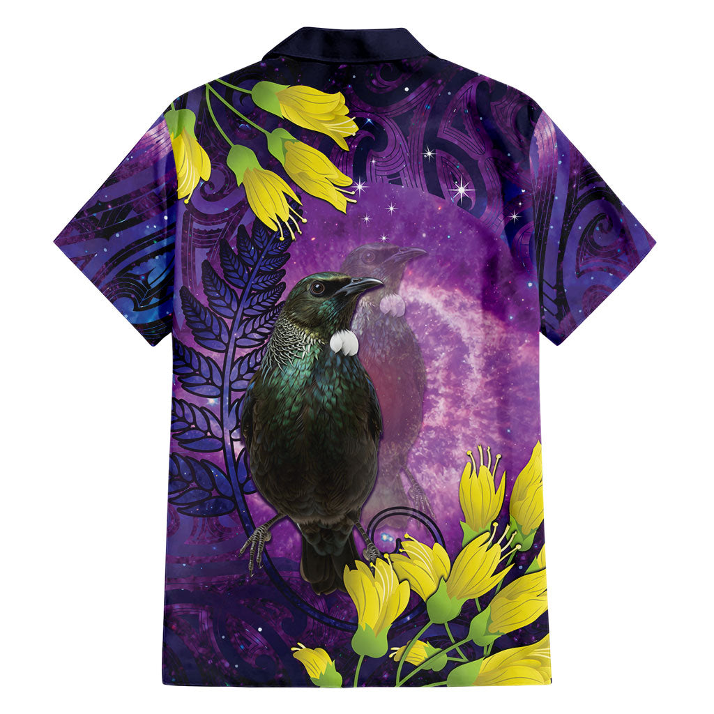New Zealand Tui Bird Matariki Family Matching Mermaid Dress and Hawaiian Shirt Kowhai Flower Silver Fern Galaxy Maori Pattern LT22 - Polynesian Pride