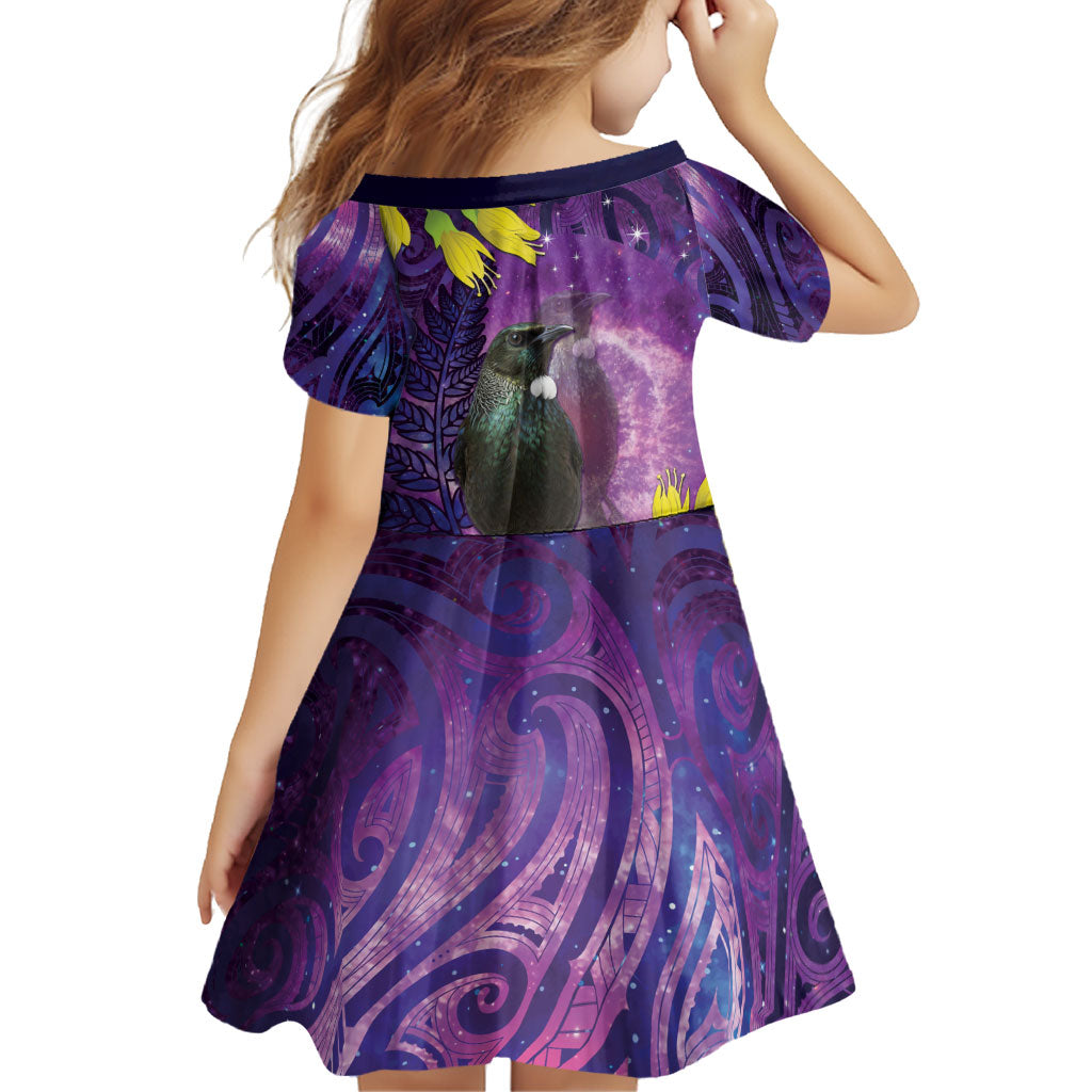 New Zealand Tui Bird Matariki Family Matching Puletasi and Hawaiian Shirt Kowhai Flower Silver Fern Galaxy Maori Pattern LT22 - Polynesian Pride
