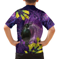 New Zealand Tui Bird Matariki Kid Hawaiian Shirt Kowhai Flower Silver Fern Galaxy Maori Pattern LT22 - Polynesian Pride