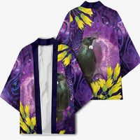 New Zealand Tui Bird Matariki Kimono Kowhai Flower Silver Fern Galaxy Maori Pattern LT22 - Polynesian Pride
