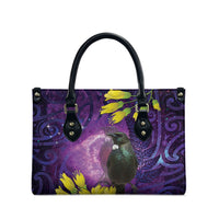 New Zealand Tui Bird Matariki Leather Bag Kowhai Flower Silver Fern Galaxy Maori Pattern LT22 - Polynesian Pride