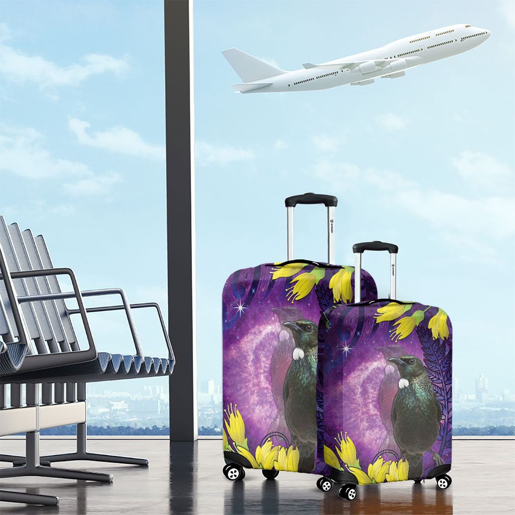 New Zealand Tui Bird Matariki Luggage Cover Kowhai Flower Silver Fern Galaxy Maori Pattern LT22 - Polynesian Pride