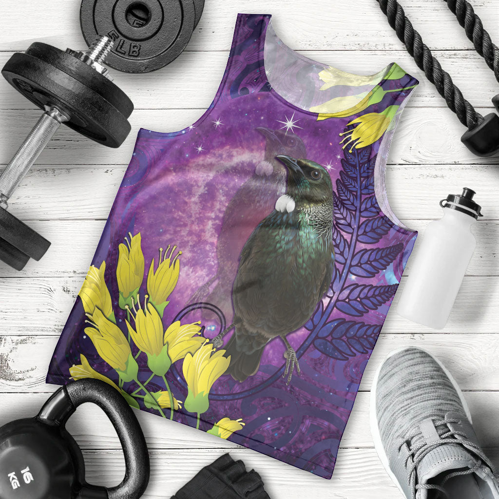 New Zealand Tui Bird Matariki Men Tank Top Kowhai Flower Silver Fern Galaxy Maori Pattern LT22 - Polynesian Pride