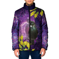 New Zealand Tui Bird Matariki Padded Jacket Kowhai Flower Silver Fern Galaxy Maori Pattern LT22 Men Purple - Polynesian Pride