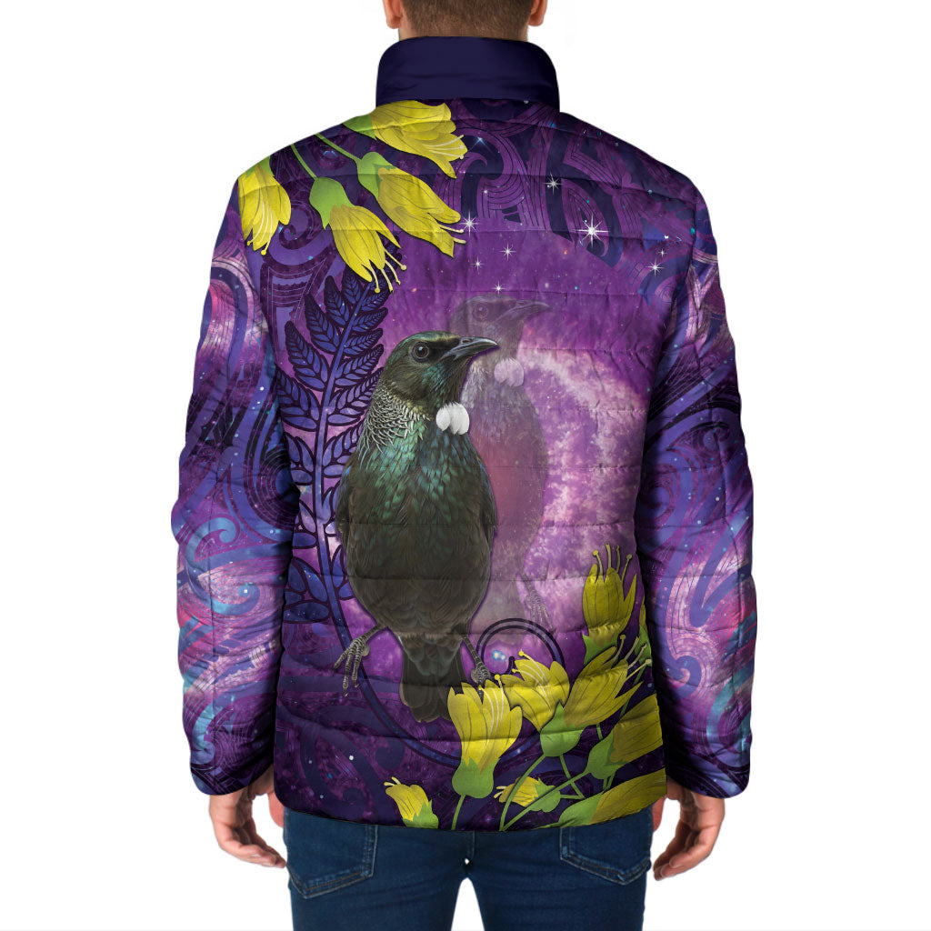 New Zealand Tui Bird Matariki Padded Jacket Kowhai Flower Silver Fern Galaxy Maori Pattern LT22 - Polynesian Pride