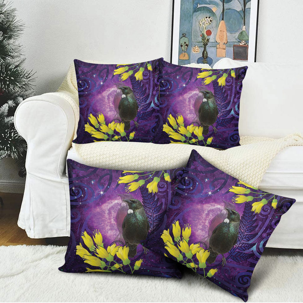 New Zealand Tui Bird Matariki Pillow Cover Kowhai Flower Silver Fern Galaxy Maori Pattern LT22 - Polynesian Pride