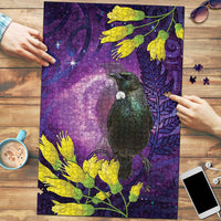 New Zealand Tui Bird Matariki Puzzle Kowhai Flower Silver Fern Galaxy Maori Pattern LT22 Purple - Polynesian Pride