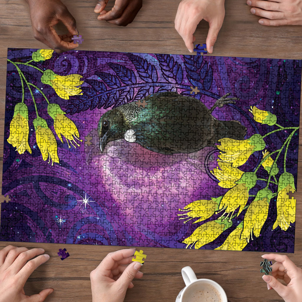New Zealand Tui Bird Matariki Puzzle Kowhai Flower Silver Fern Galaxy Maori Pattern LT22 - Polynesian Pride