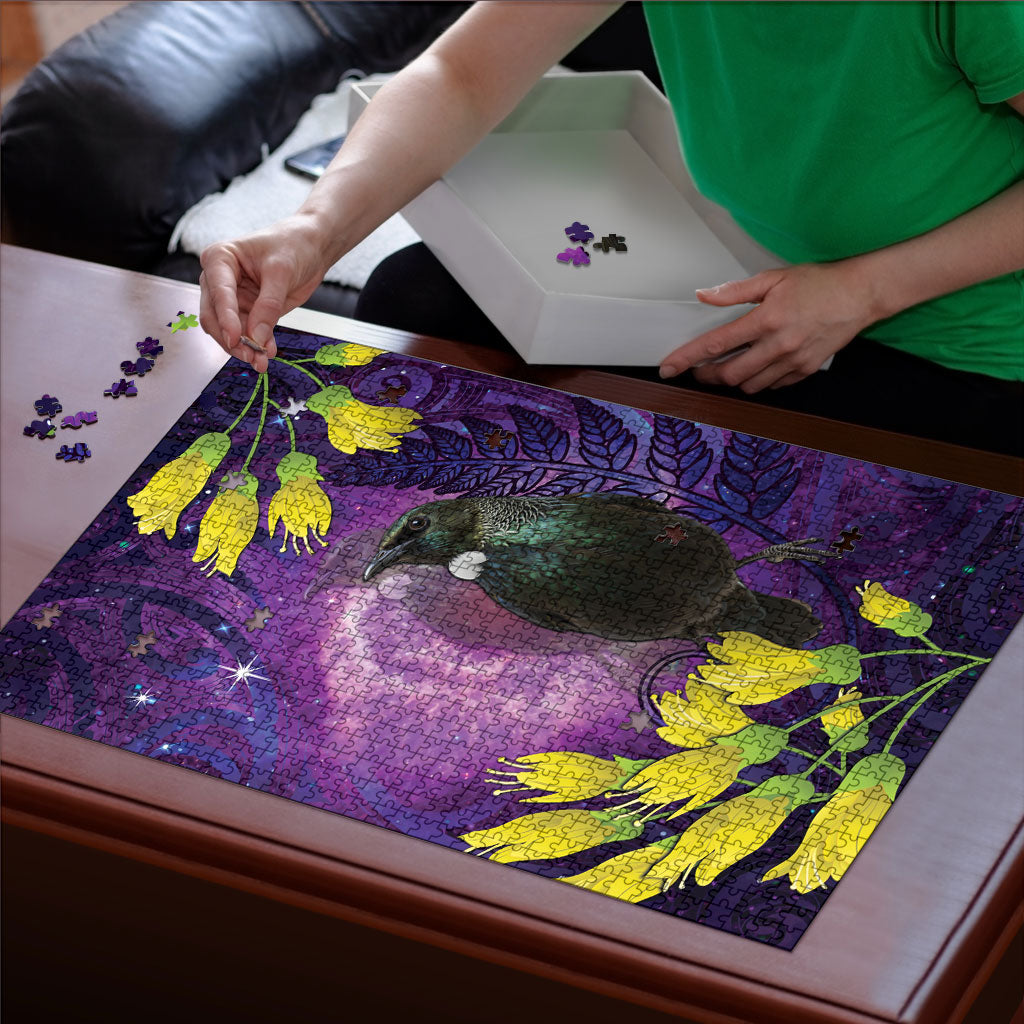 New Zealand Tui Bird Matariki Puzzle Kowhai Flower Silver Fern Galaxy Maori Pattern LT22 - Polynesian Pride