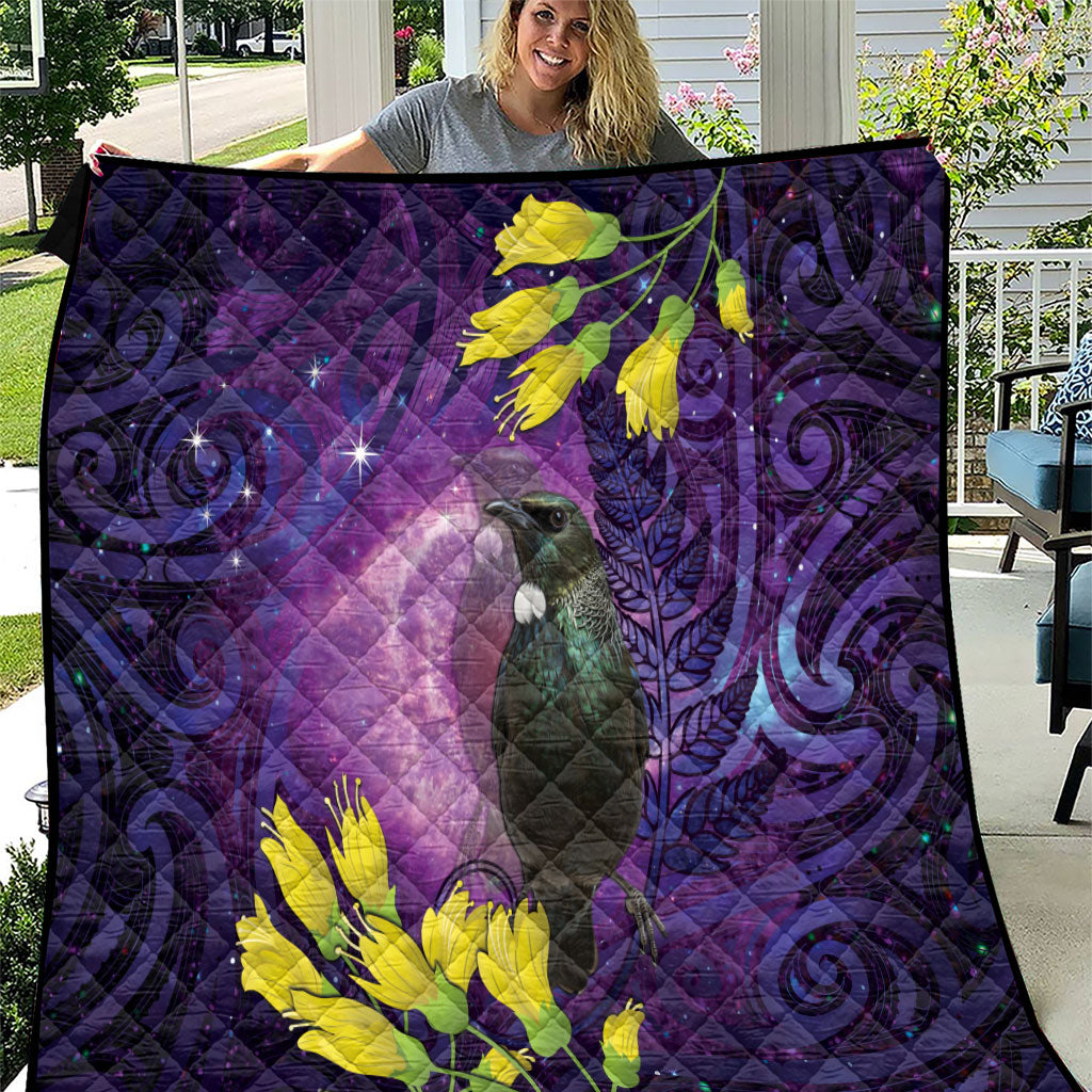 New Zealand Tui Bird Matariki Quilt Kowhai Flower Silver Fern Galaxy Maori Pattern LT22 Purple - Polynesian Pride