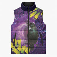 New Zealand Tui Bird Matariki Sleeveless Puffer Jacket Kowhai Flower Silver Fern Galaxy Maori Pattern LT22 Unisex Purple - Polynesian Pride