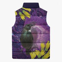 New Zealand Tui Bird Matariki Sleeveless Puffer Jacket Kowhai Flower Silver Fern Galaxy Maori Pattern LT22 - Polynesian Pride