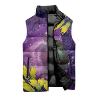 New Zealand Tui Bird Matariki Sleeveless Puffer Jacket Kowhai Flower Silver Fern Galaxy Maori Pattern LT22 - Polynesian Pride