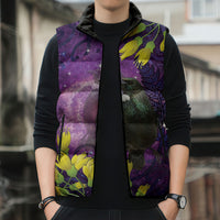New Zealand Tui Bird Matariki Sleeveless Puffer Jacket Kowhai Flower Silver Fern Galaxy Maori Pattern LT22 - Polynesian Pride