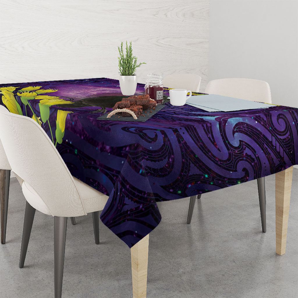 New Zealand Tui Bird Matariki Tablecloth Kowhai Flower Silver Fern Galaxy Maori Pattern LT22 - Polynesian Pride