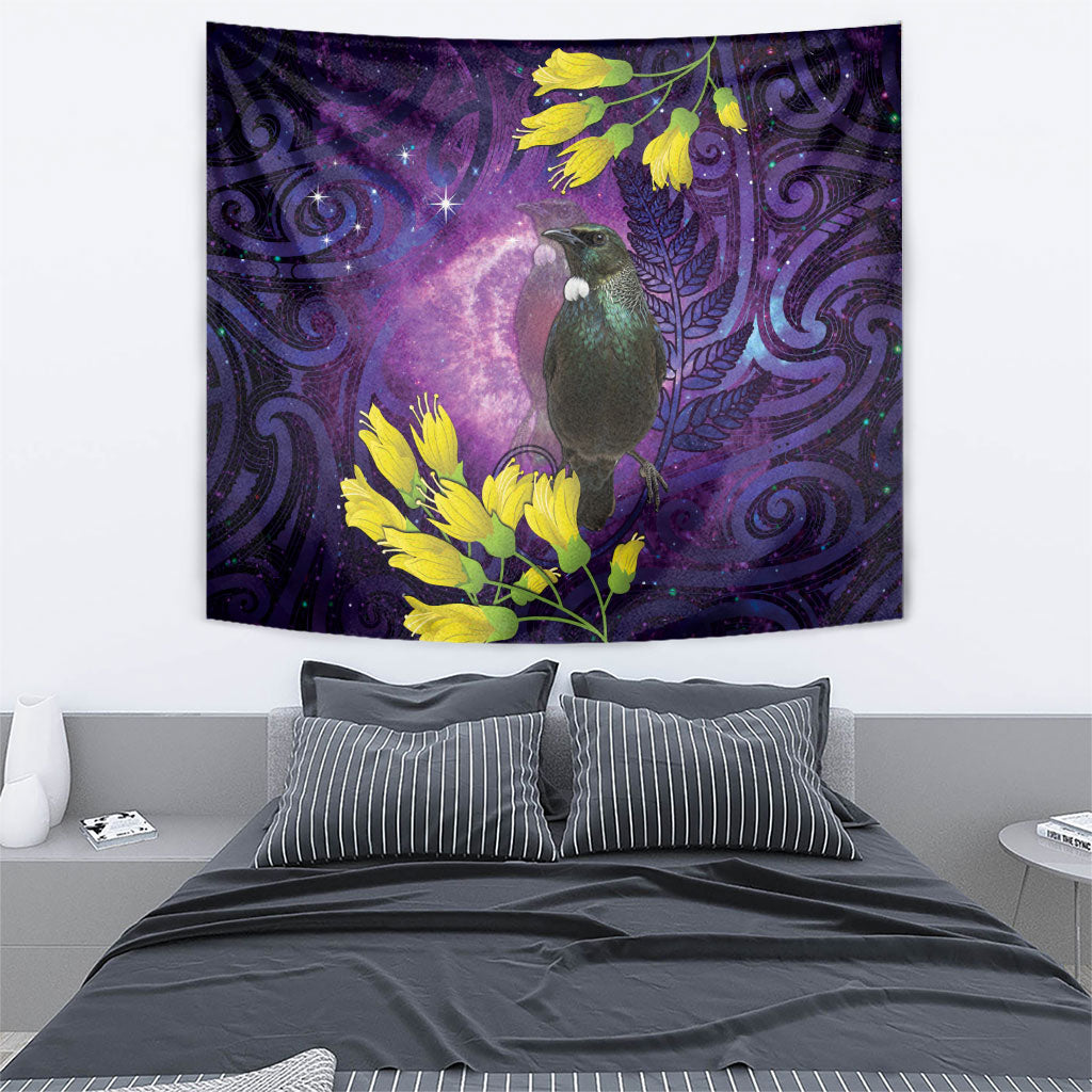 New Zealand Tui Bird Matariki Tapestry Kowhai Flower Silver Fern Galaxy Maori Pattern LT22 - Polynesian Pride