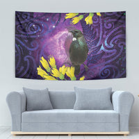 New Zealand Tui Bird Matariki Tapestry Kowhai Flower Silver Fern Galaxy Maori Pattern LT22 - Polynesian Pride