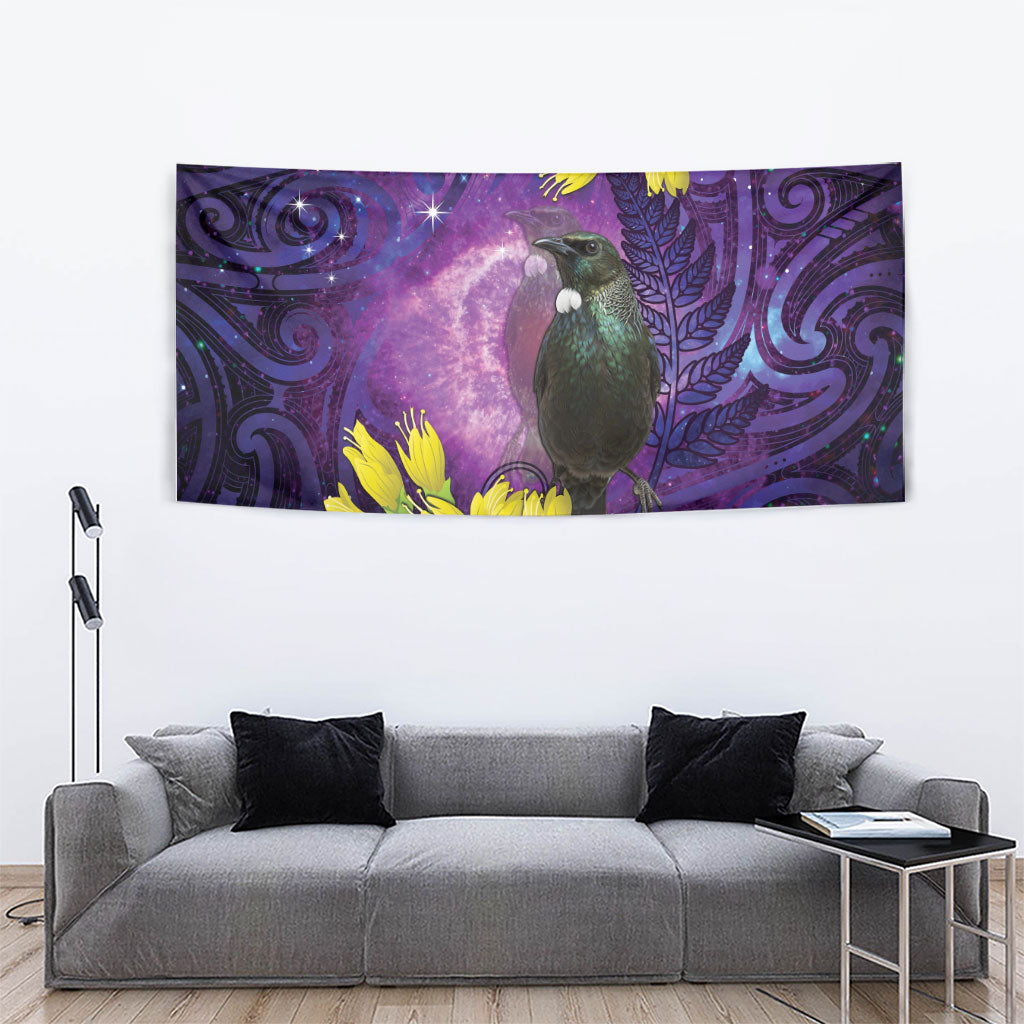 New Zealand Tui Bird Matariki Tapestry Kowhai Flower Silver Fern Galaxy Maori Pattern LT22 - Polynesian Pride
