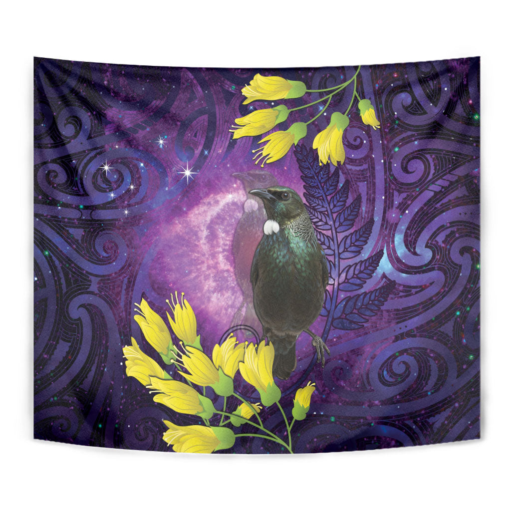 New Zealand Tui Bird Matariki Tapestry Kowhai Flower Silver Fern Galaxy Maori Pattern LT22 - Polynesian Pride