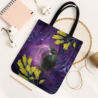 New Zealand Tui Bird Matariki Tote Bag Kowhai Flower Silver Fern Galaxy Maori Pattern LT22 Black Strap One Size Purple - Polynesian Pride