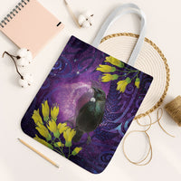 New Zealand Tui Bird Matariki Tote Bag Kowhai Flower Silver Fern Galaxy Maori Pattern LT22 White Strap One Size Purple - Polynesian Pride