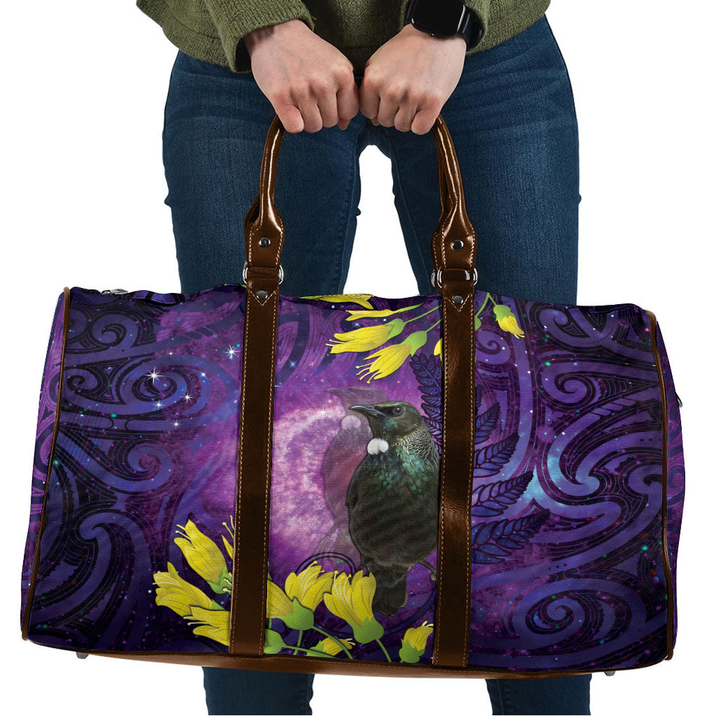 New Zealand Tui Bird Matariki Travel Bag Kowhai Flower Silver Fern Galaxy Maori Pattern LT22 Purple - Polynesian Pride