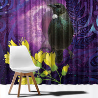 New Zealand Tui Bird Matariki Window Curtain Kowhai Flower Silver Fern Galaxy Maori Pattern LT22 - Polynesian Pride