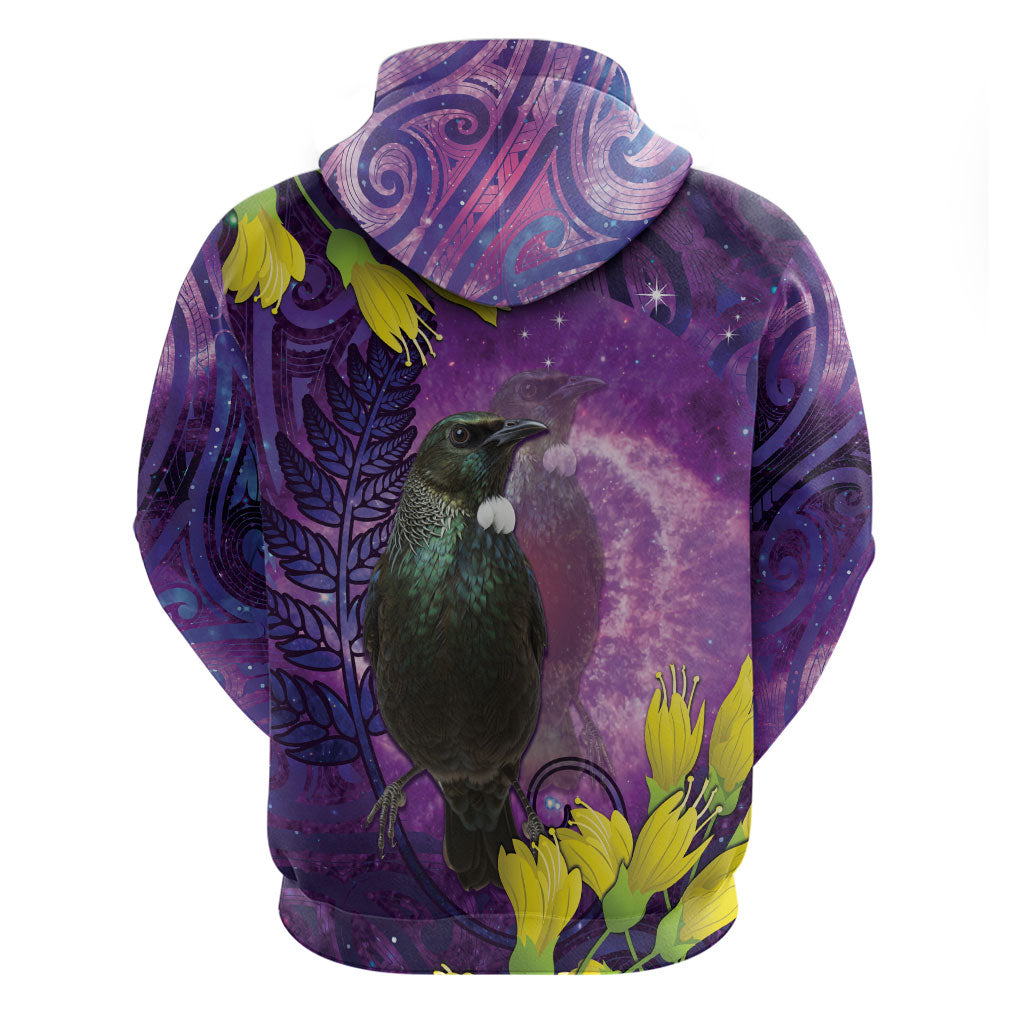 New Zealand Tui Bird Matariki Zip Hoodie Kowhai Flower Silver Fern Galaxy Maori Pattern LT22 - Polynesian Pride
