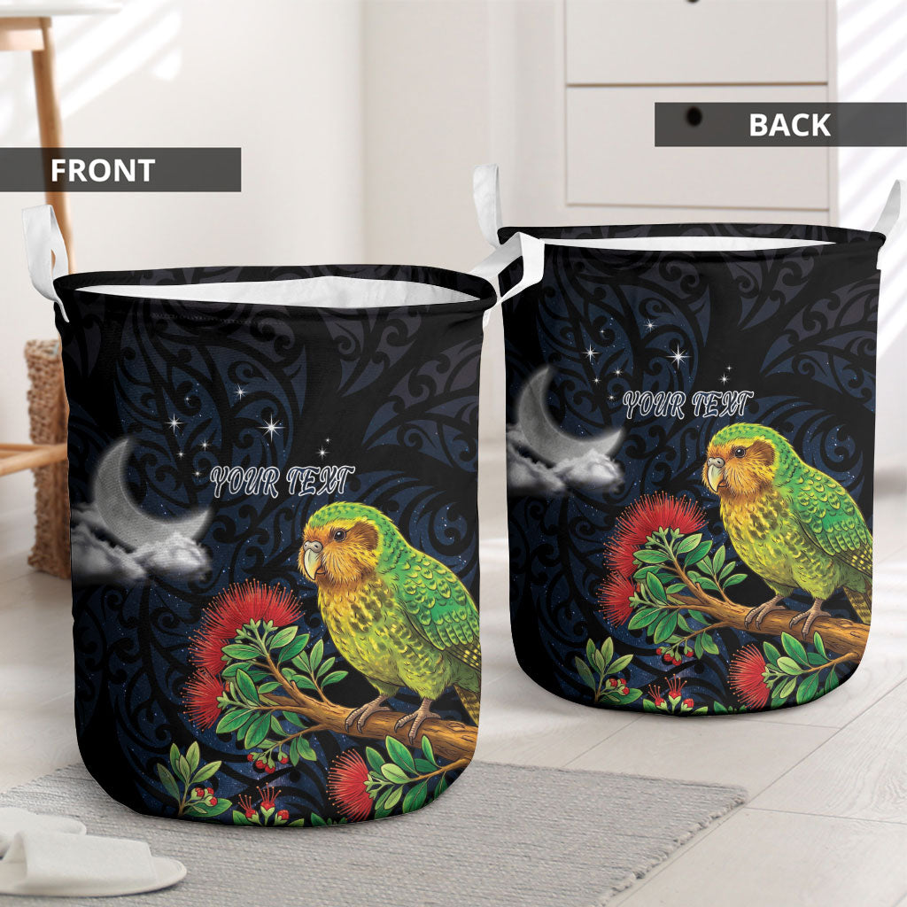 New Zealand Kakapo Matariki Personalised Laundry Basket Pohutukawa Flower Galaxy Maori Pattern LT22 - Polynesian Pride
