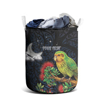 New Zealand Kakapo Matariki Personalised Laundry Basket Pohutukawa Flower Galaxy Maori Pattern LT22 - Polynesian Pride
