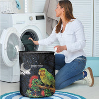New Zealand Kakapo Matariki Personalised Laundry Basket Pohutukawa Flower Galaxy Maori Pattern LT22 - Polynesian Pride