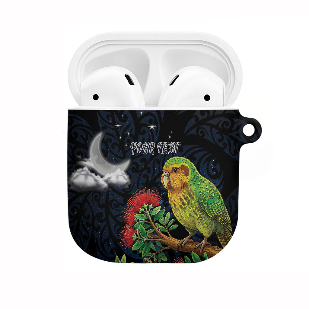 New Zealand Kakapo Matariki Personalised AirPods Case Pohutukawa Flower Galaxy Maori Pattern LT22 Black - Polynesian Pride