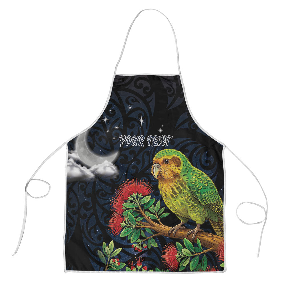 New Zealand Kakapo Matariki Personalised Apron Pohutukawa Flower Galaxy Maori Pattern LT22 Black - Polynesian Pride