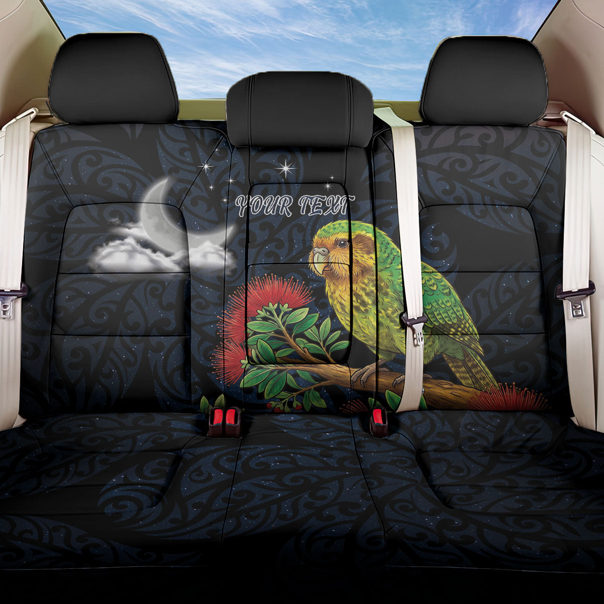New Zealand Kakapo Matariki Personalised Back Car Seat Cover Pohutukawa Flower Galaxy Maori Pattern