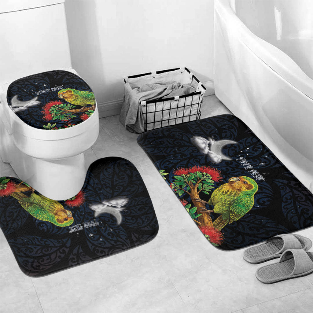 New Zealand Kakapo Matariki Personalised Bathroom Set Pohutukawa Flower Galaxy Maori Pattern LT22 Mat Set Only (3 pcs) One Size Black - Polynesian Pride