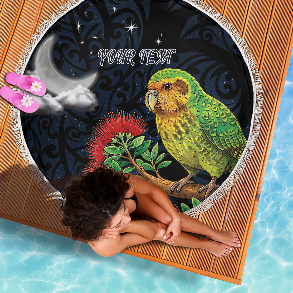 New Zealand Kakapo Matariki Personalised Beach Blanket Pohutukawa Flower Galaxy Maori Pattern LT22 - Polynesian Pride