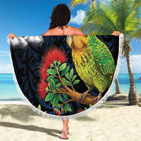 New Zealand Kakapo Matariki Personalised Beach Blanket Pohutukawa Flower Galaxy Maori Pattern LT22 - Polynesian Pride
