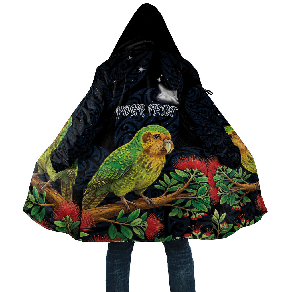 New Zealand Kakapo Matariki Personalised Cloak Pohutukawa Flower Galaxy Maori Pattern LT22 Unisex Black - Polynesian Pride