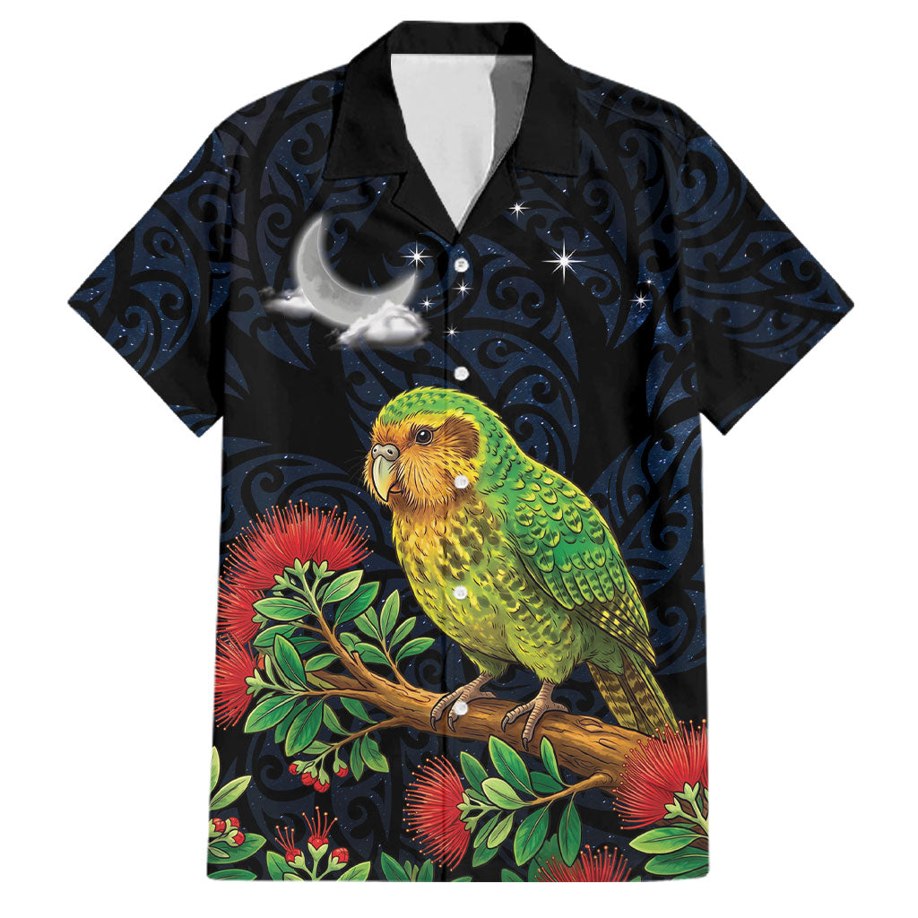 New Zealand Kakapo Matariki Personalised Family Matching Off Shoulder Short Dress and Hawaiian Shirt Pohutukawa Flower Galaxy Maori Pattern LT22 Dad's Shirt - Short Sleeve Black - Polynesian Pride