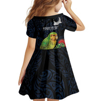 New Zealand Kakapo Matariki Personalised Family Matching Short Sleeve Bodycon Dress and Hawaiian Shirt Pohutukawa Flower Galaxy Maori Pattern LT22 - Polynesian Pride