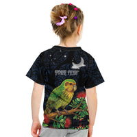 New Zealand Kakapo Matariki Personalised Kid T Shirt Pohutukawa Flower Galaxy Maori Pattern