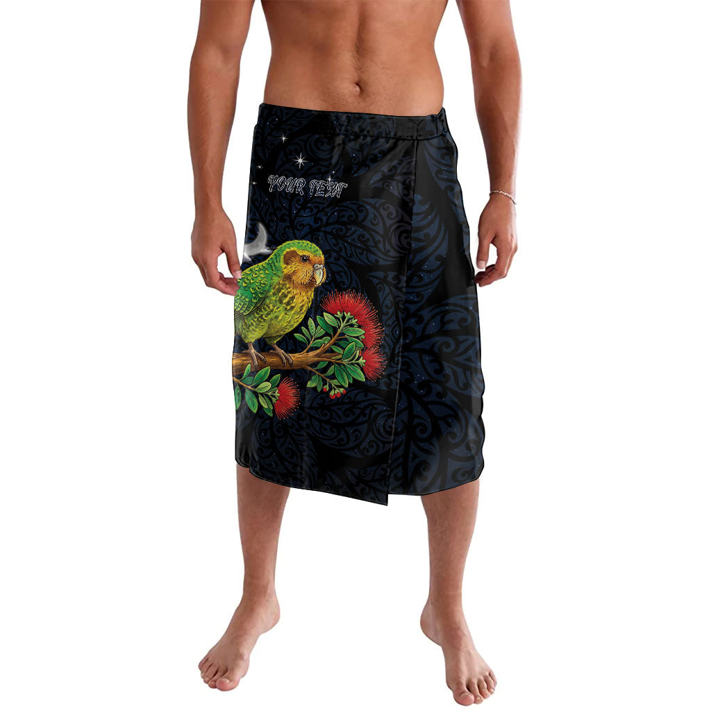 New Zealand Kakapo Matariki Personalised Lavalava Pohutukawa Flower Galaxy Maori Pattern LT22 Black - Polynesian Pride