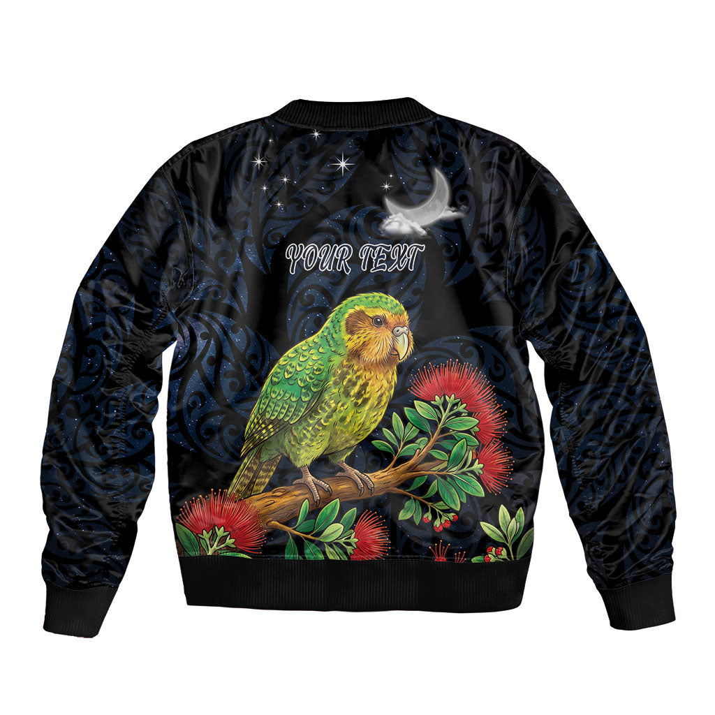 New Zealand Kakapo Matariki Personalised Sleeve Zip Bomber Jacket Pohutukawa Flower Galaxy Maori Pattern LT22 - Polynesian Pride