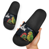 New Zealand Kakapo Matariki Personalised Slide Sandals Pohutukawa Flower Galaxy Maori Pattern LT22 - Polynesian Pride