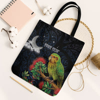 New Zealand Kakapo Matariki Personalised Tote Bag Pohutukawa Flower Galaxy Maori Pattern LT22 Black Strap One Size Black - Polynesian Pride
